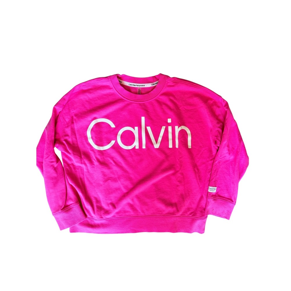 Calvin Klein Performance Womens XL Hot Pink Logo cropped Crew Sweatshirt